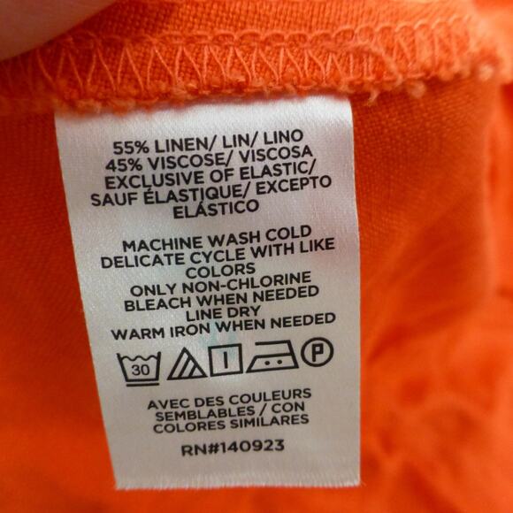 Loft Dress Womens 10 Orange Smocked Puff Sleeves Linen Blend Slit Long - Picture 9 of 10